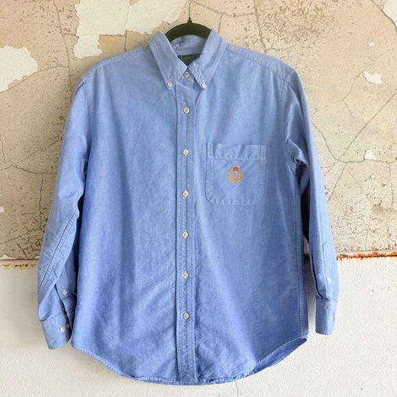 Lauren Ralph Lauren Tops - Vtg Ralph Lauren Shirt Button Down Chambray Embroidered Crest Logo LS Cotton Top